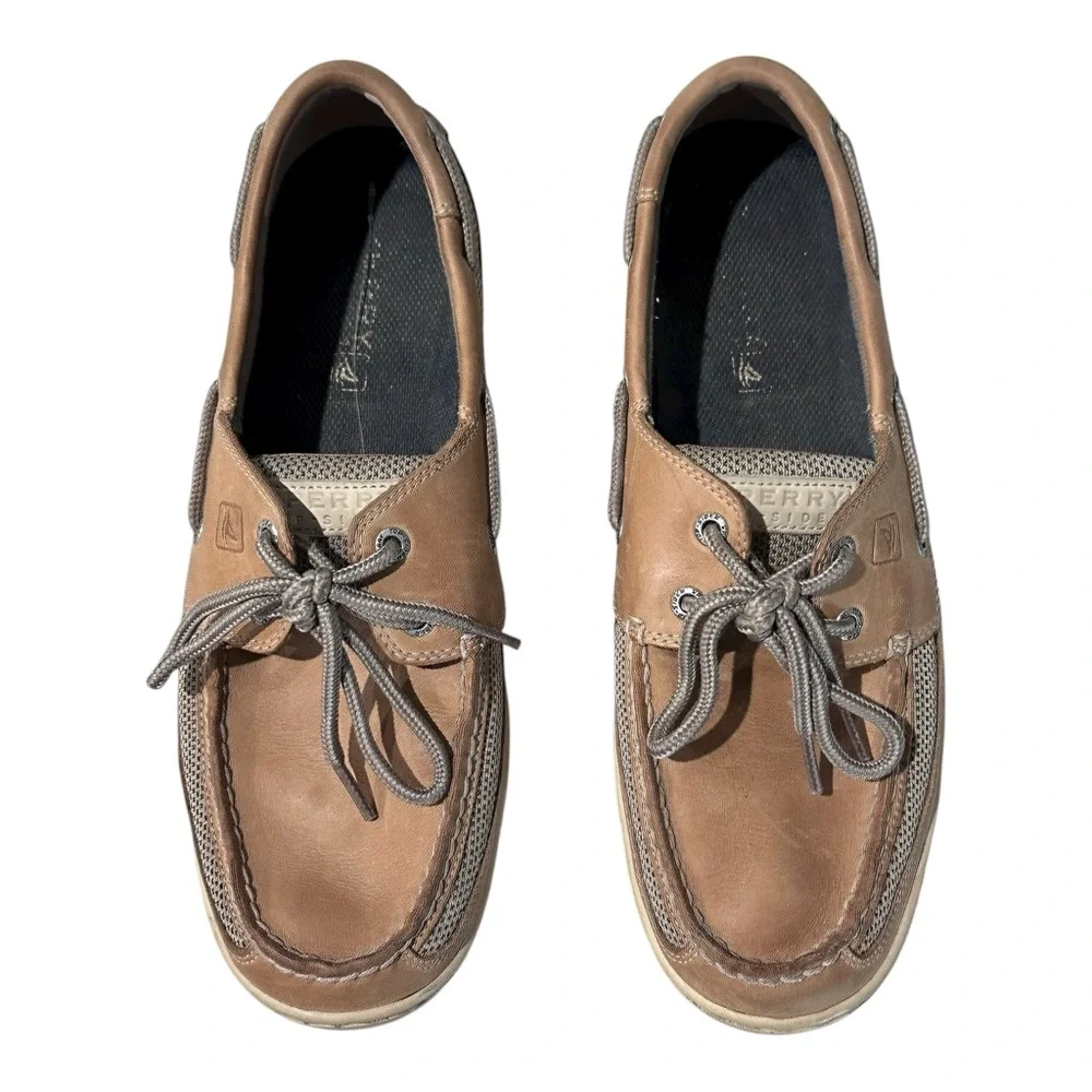 Sperry Top-Sider Men’s Boat Shoes Tan Leather Mesh 2-Eye Deck Shoes‎ Size 10M